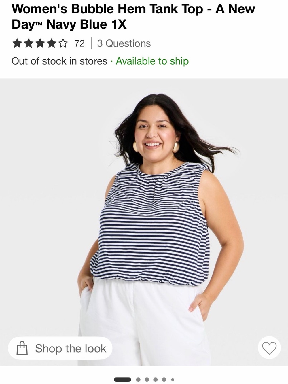 a new day Navy and White Striped Bubble Hem Tank Top